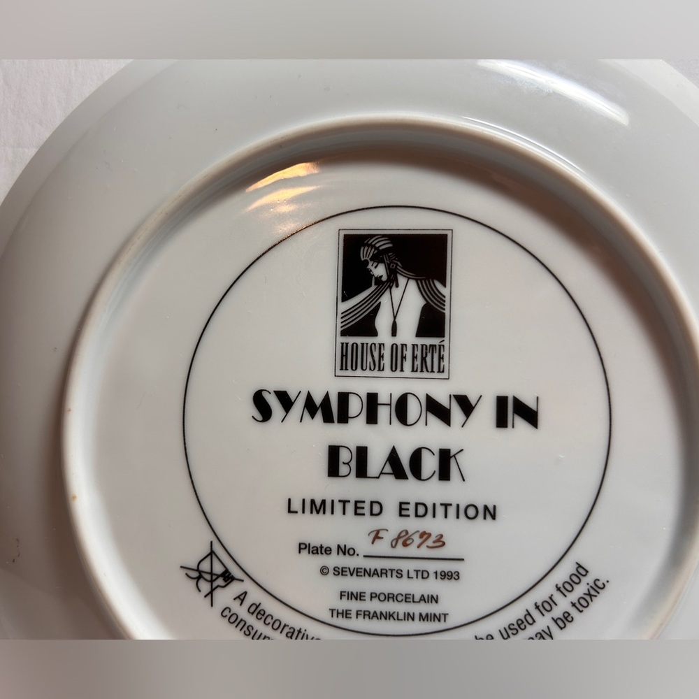 House of ERTE SYMPHONY IN BLACK Display D-8 1/8" Plate #F8673 Limited Edition - Picture 14 of 15